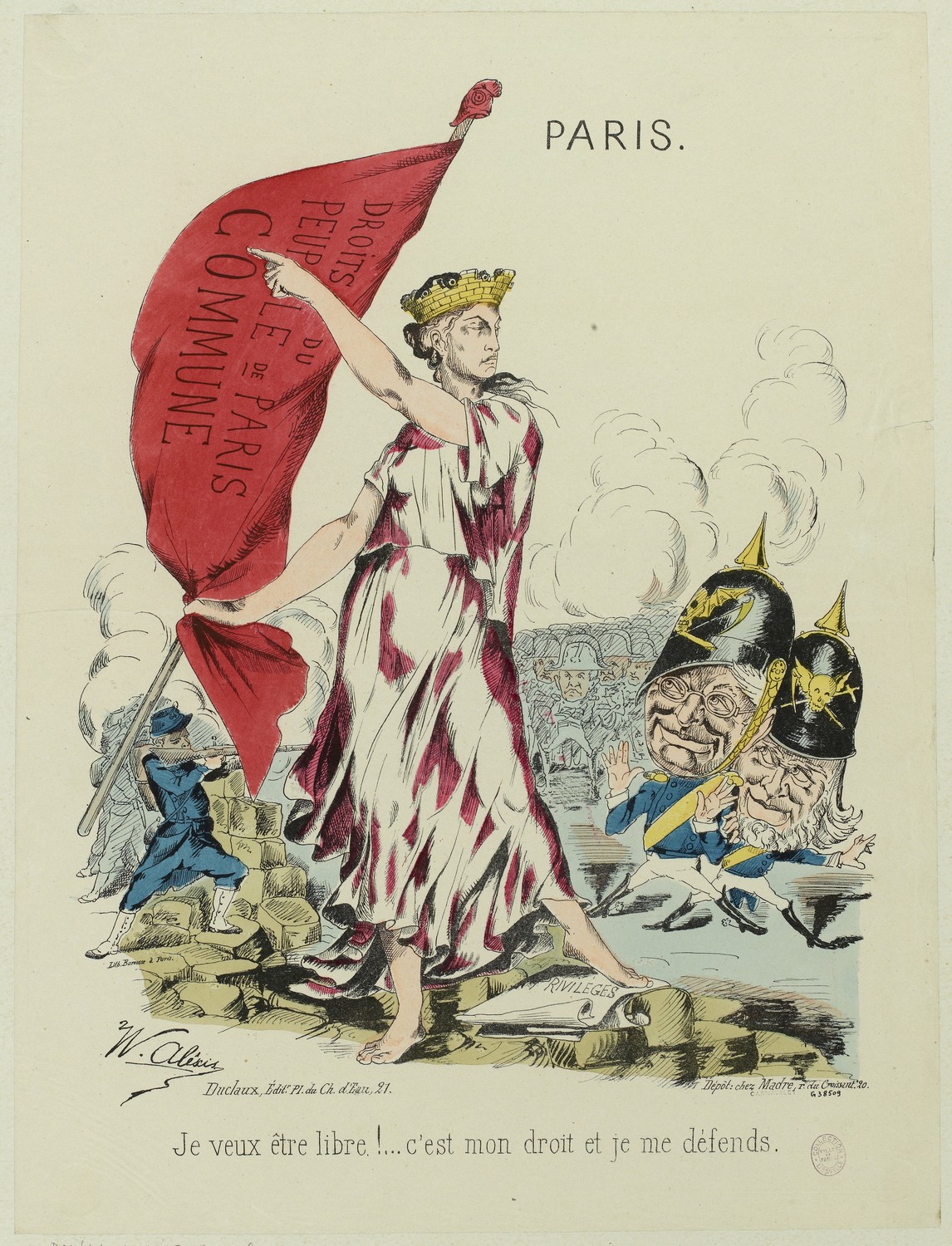 Droits du Peuple de Paris Commune / Je veux être libre !... c’est mon droit et je me défends - Estampe en couleur de Alexis W. (Source Musée Carnavalet - Histoire de Paris) 