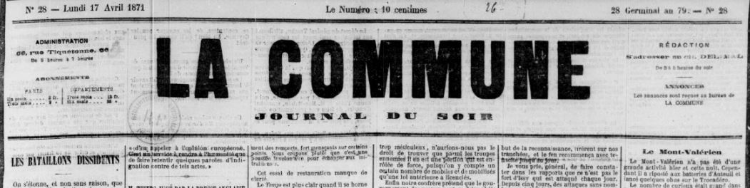 Journal du soir "La Commune" (17 avril 1871)