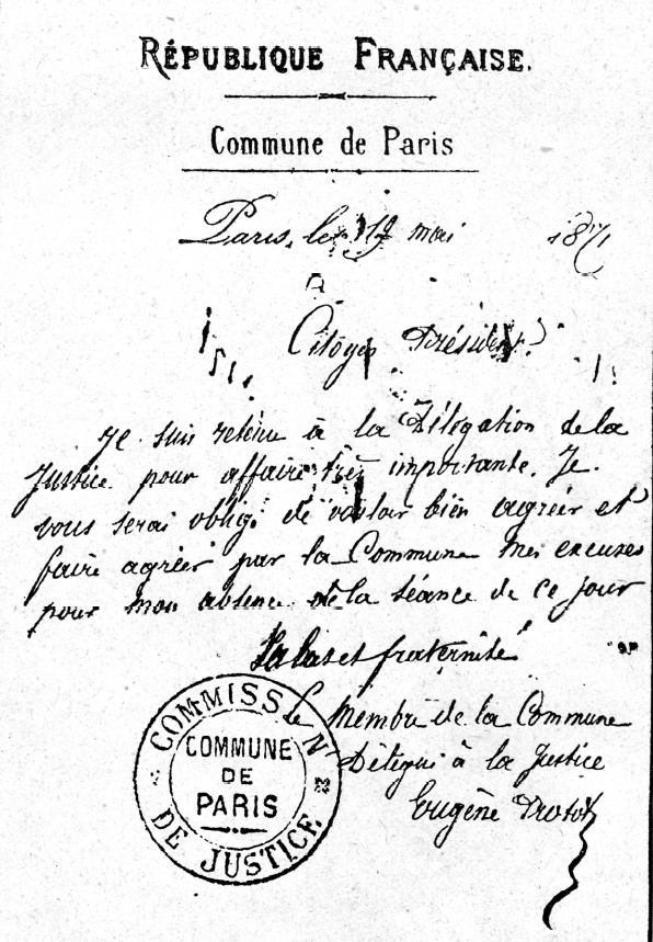 Lettre de Protot du 19 mai 1871 (Musée Carnavalet)