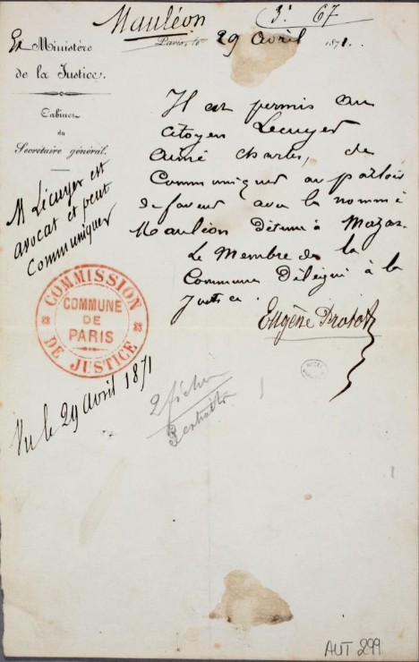 Lettre de Protot du 29 avril (Musée Carnavalet)