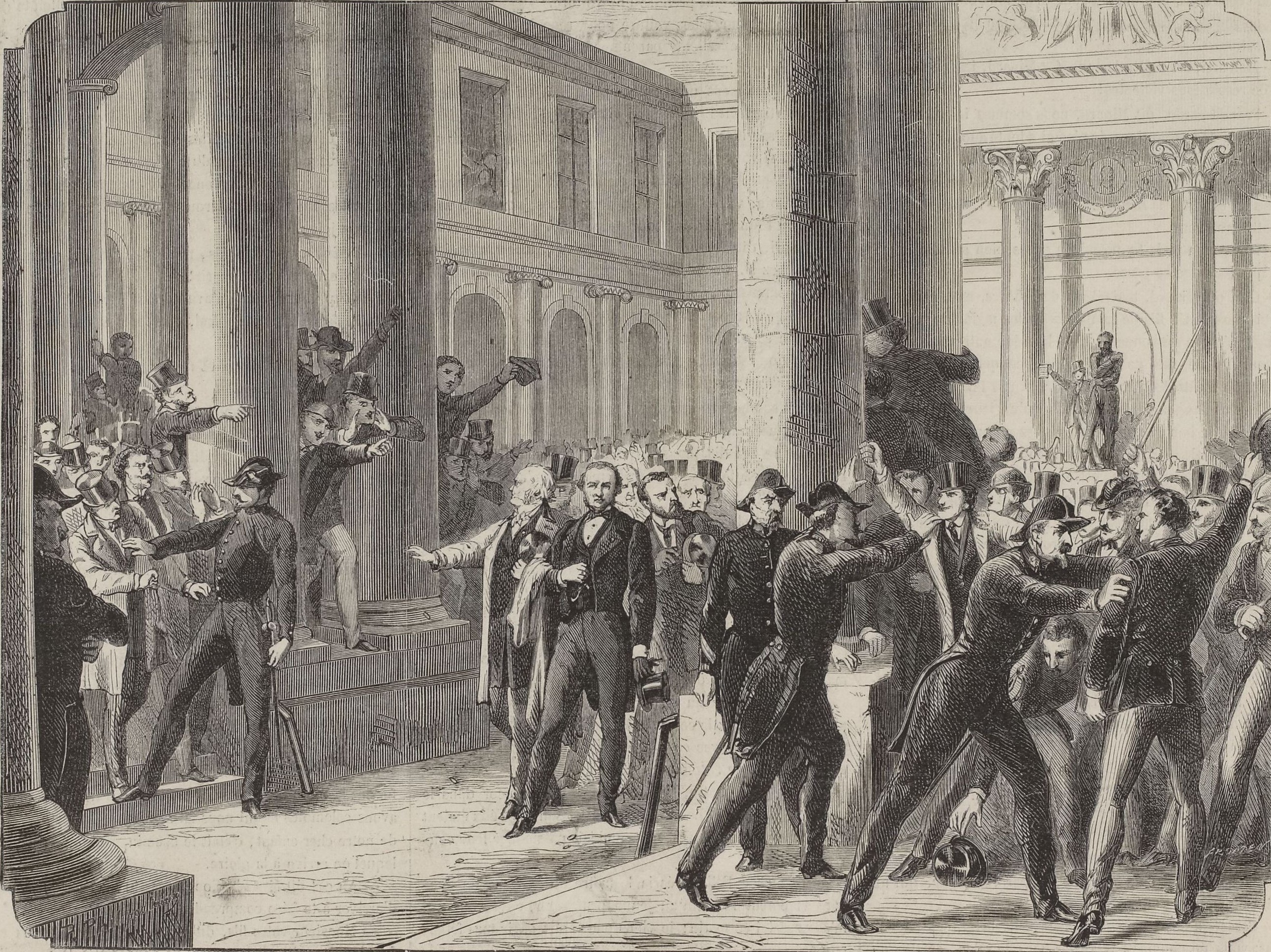 Manifestation des étudiants en médecine au cours de M. Tardieu. Gravure de Philippoteaux, 1870 (Musée Carnavalet)