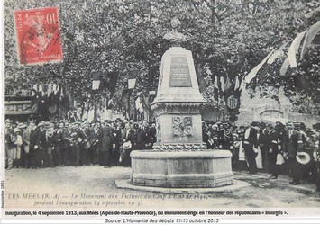 Monument en mémoire des Républicains insurgés, 1851, Les Mées, Alpes de Haute-Provence. Presse locale