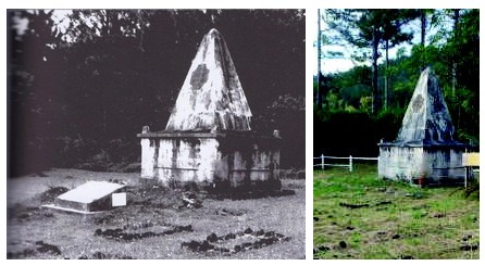 Cimetière de l’Île des Pins. À gauche en 2009, à droite en 2023, la stèle mémorielle a disparu.