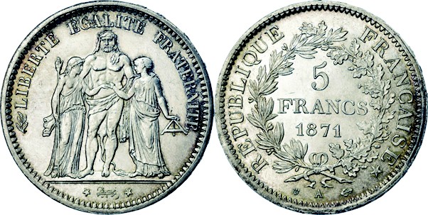Commune de Paris 1871 - La pièce de 5 francs de Zéphirin Camélinat - 1871