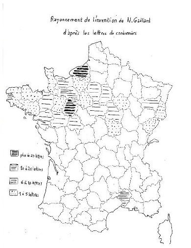 Napoléon Gaillard carte du rayonnement de son invention