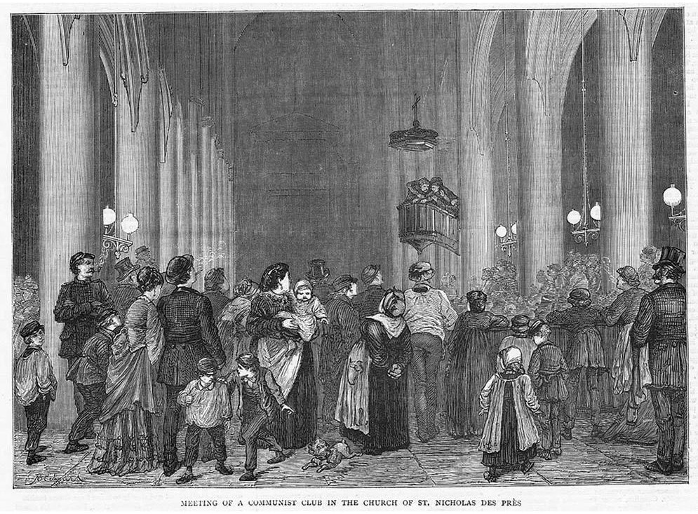 1er juillet 1871 - The Penny Illustrated Paper : Un club dans une église (Musée Carnavalet - Histoire de Paris)