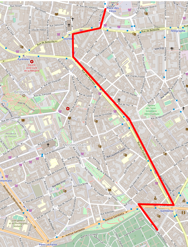 Parcours de la montée au Mur des Fédérés le 21 mai 2022