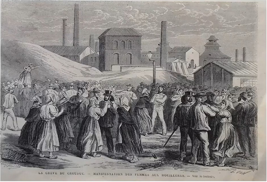 manif_femes_greve_du_creusot_le_Monde_illustre_16_avril_1870